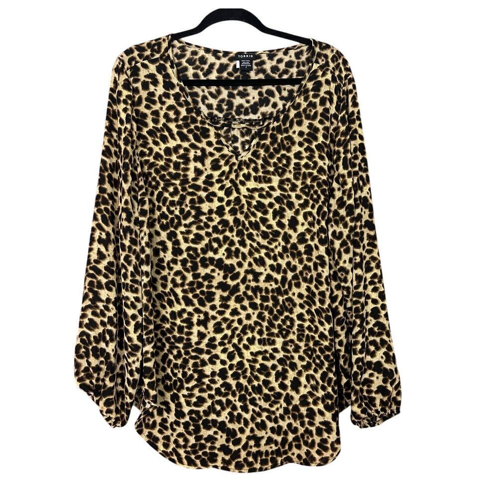Torrid Leopard Print Top Keyhole Long Sleeve Blouse Plus Size‎ 2X